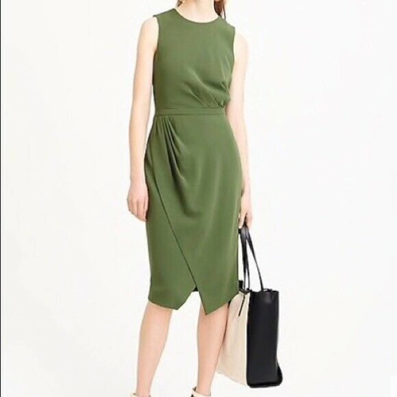 J Crew Asymmetrical Olive Green Sheath Dress 10